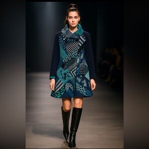 Blue Patchwork coat with pockets